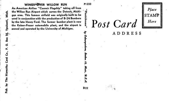 Willow Run Airport - Old Postcard (newer photo)